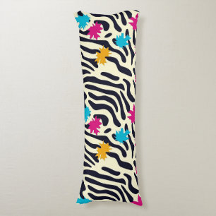 Abstract Zebra Stripes with Leaf Paint Splash Body Pillow