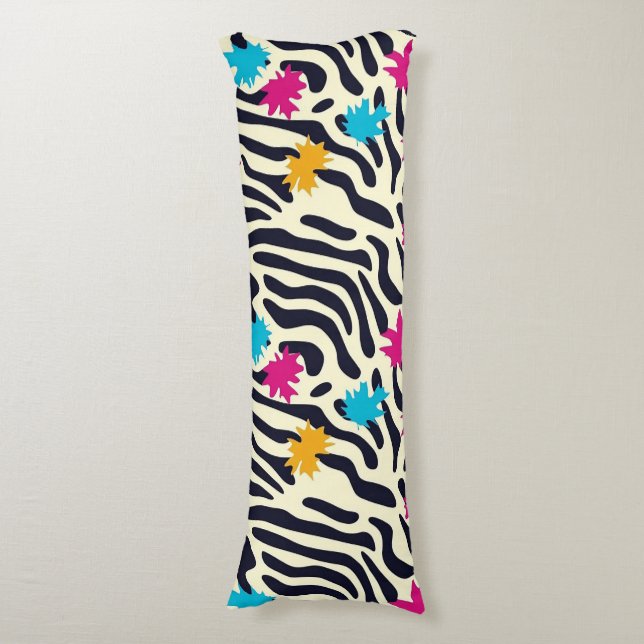 Abstract Zebra Stripes with Leaf Paint Splash Body Pillow (Front Vertical)