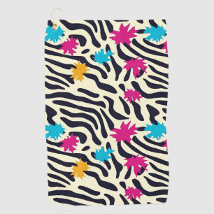 Abstract Zebra Stripes with Leaf Paint Splash Golf Towel