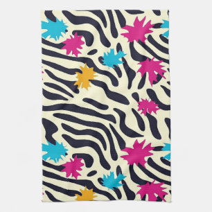Abstract Zebra Stripes with Leaf Paint Splash Kitchen Towel