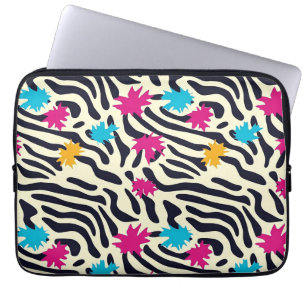 Abstract Zebra Stripes with Leaf Paint Splash Laptop Sleeve