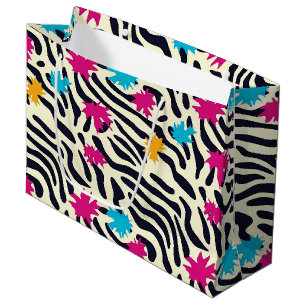 Abstract Zebra Stripes with Leaf Paint Splash Large Gift Bag