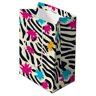 Abstract Zebra Stripes with Leaf Paint Splash Medium Gift Bag