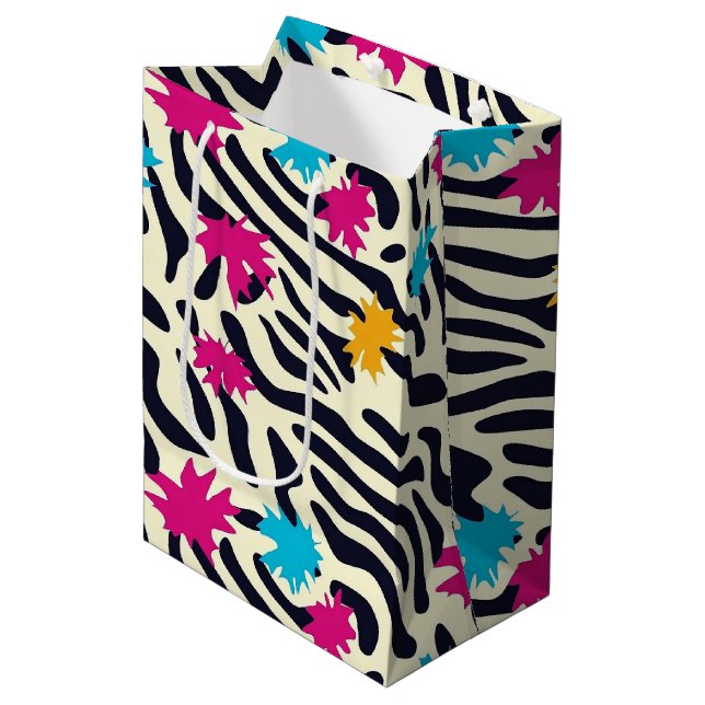 Abstract Zebra Stripes with Leaf Paint Splash Medium Gift Bag (Front Angled)