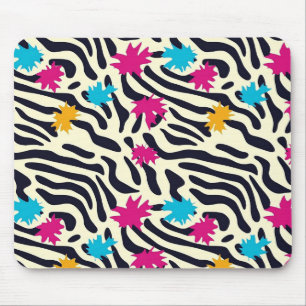 Abstract Zebra Stripes with Leaf Paint Splash Mouse Pad