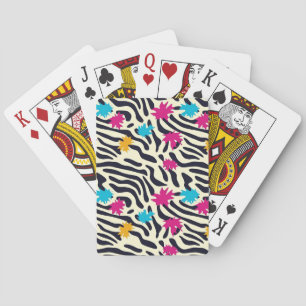Abstract Zebra Stripes with Leaf Paint Splash Playing Cards