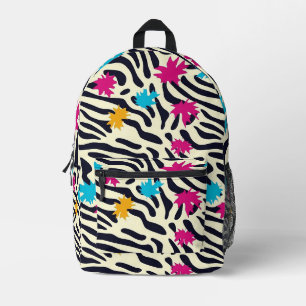 Abstract Zebra Stripes with Leaf Paint Splash Printed Backpack