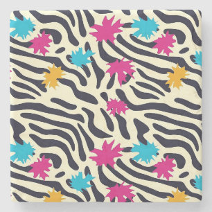 Abstract Zebra Stripes with Leaf Paint Splash Stone Coaster