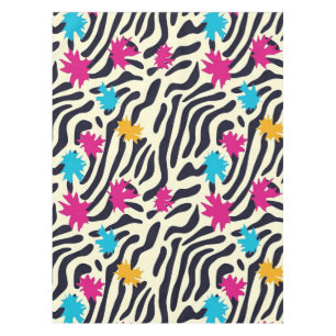 Abstract Zebra Stripes with Leaf Paint Splash Tablecloth
