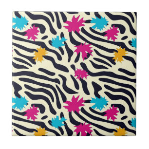Abstract Zebra Stripes with Leaf Paint Splash Tile
