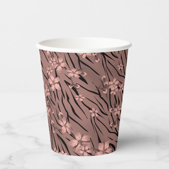 Abstract zebra tiger skin leather blooming flowers paper cups (Front)