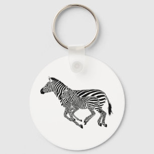 Abstract Zebras Mother and Child Keychain
