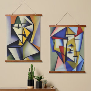 Abstract Zen Cubist Wood Topped Wall Tapestry