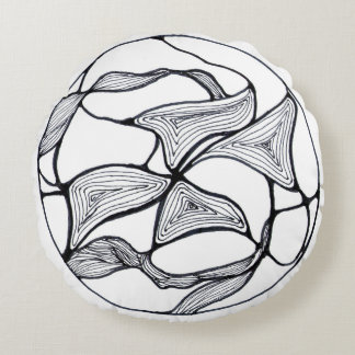 Abstract Zen Design with Black and White Flower Round Pillow