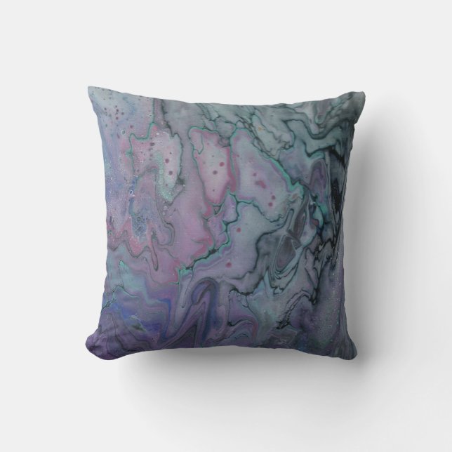 Abstract Zen Marbled Purple Teal and Black Throw Pillow (Front)