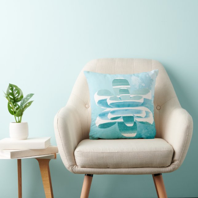 Abstract Zen Throw Pillow–Blue Minimal Art Cushion (Chair)