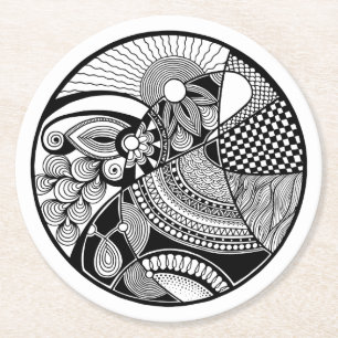 Abstract Zendala On Circle Round Paper Coaster