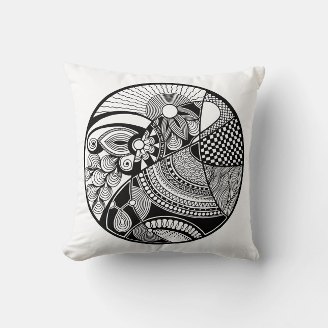 Abstract Zendala On Circle Throw Pillow (Front)