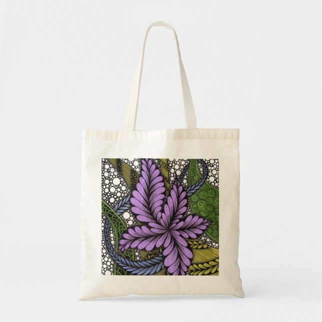 Abstract Zentangle Purple Flower Olive Green Tote  Bag (Front)