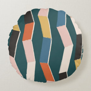 Abstract zig zag seamless pattern,hand painted irr round pillow