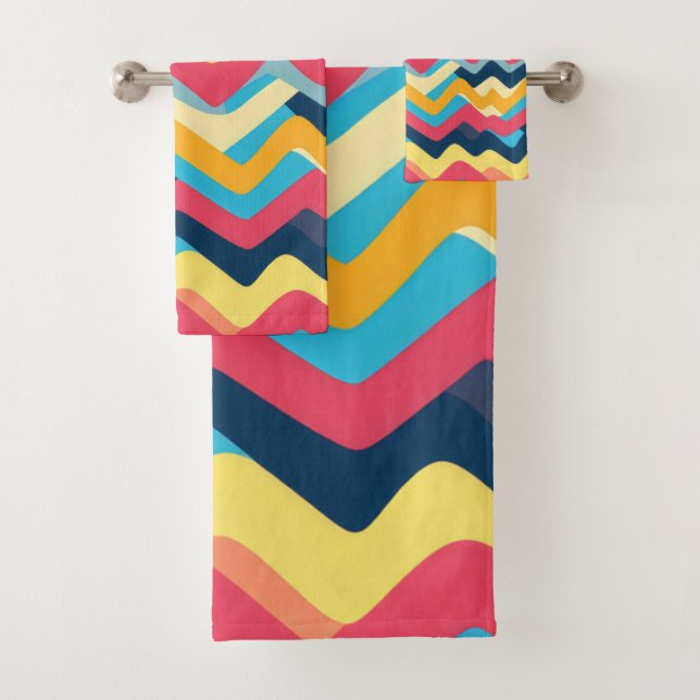 Abstract Zigzag Wavy colours Bath Towel Set (Insitu)