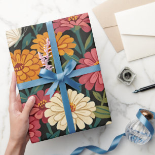 Abstract Zinnias Butterflies Wrapping Paper