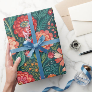 Abstract Zinnias Butterflies Wrapping Paper