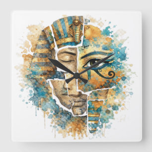 AbstractAncientEgyptian Pharaoh with Eye of Horus Square Wall Clock