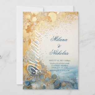 Abstraction, Blue and Gold, Wedding Invitation