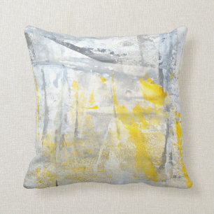 'Abstraction' Grey and Yellow Abstract Art Throw Pillow