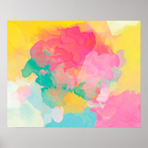 Abstraction Watercolour Pink Yellow And Blue Poster