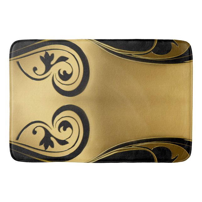 Abstracts featuring Gold accents on Black & White  Bath Mat (Front)