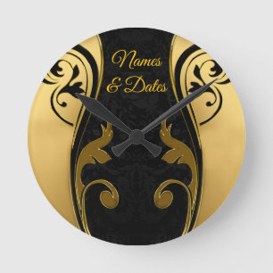 Abstracts featuring Gold accents on Black & White Round Clock