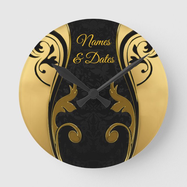 Abstracts featuring Gold accents on Black & White  Round Clock (Front)