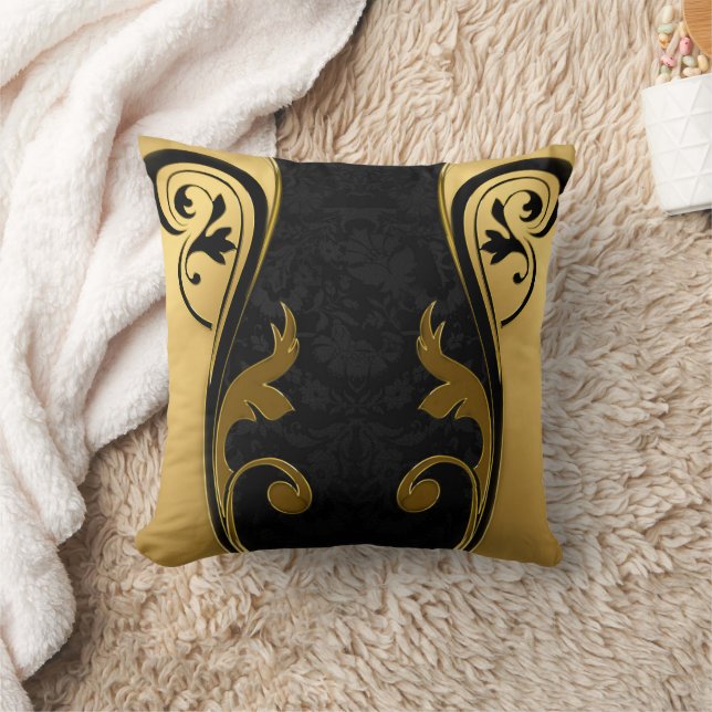 Abstracts featuring Gold accents on Black & White  Throw Pillow (Blanket)