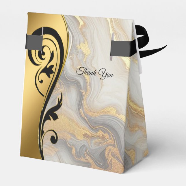 Abstracts Gold on Black & Mixed Marble Textures Favor Box (Back Side)