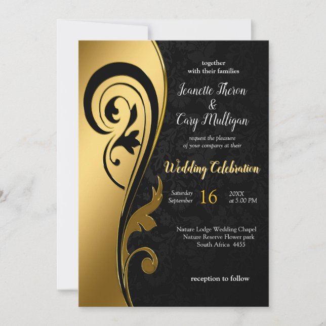 Abstracts Gold on Black & Mixed Marble Textures Invitation (Front)
