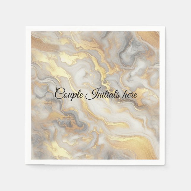 Abstracts Gold on Black & Mixed Marble Textures Napkin (Front)