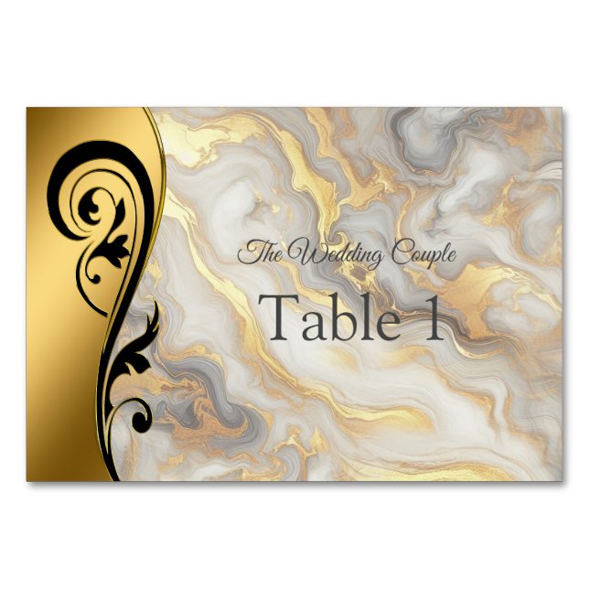 Abstracts Gold on Black & Mixed Marble Textures Table Number (Front)