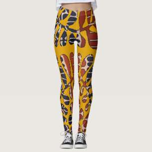 Abstracts Tan Leaves, Matisse style, Leggings