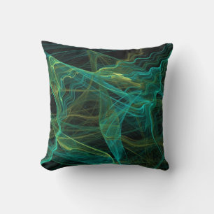 Abstrait Aqua Turquoise Green Fractal Coussin