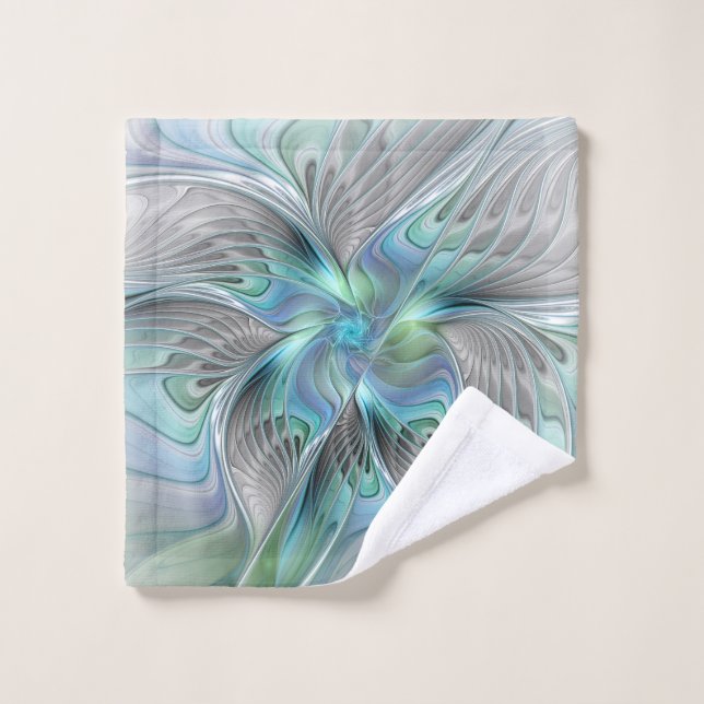 Abstrait Bleu Vert Papillon Imaginaire Fractal Art (Gant de toilette)