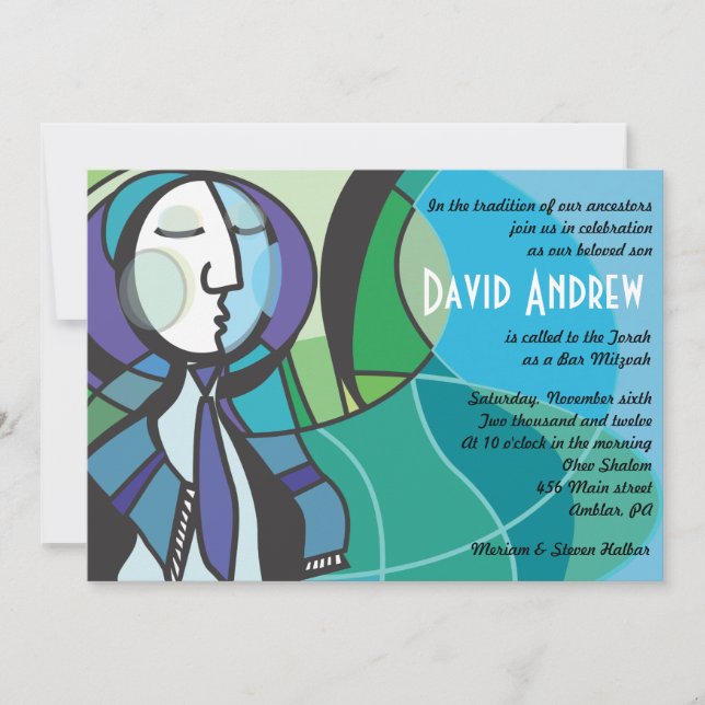 Abstrait Boy avec Tallis Bar Mitzvah Invitation (Devant)