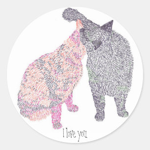 Abstrait Cat kiss 1, Je t'aime. autocollants