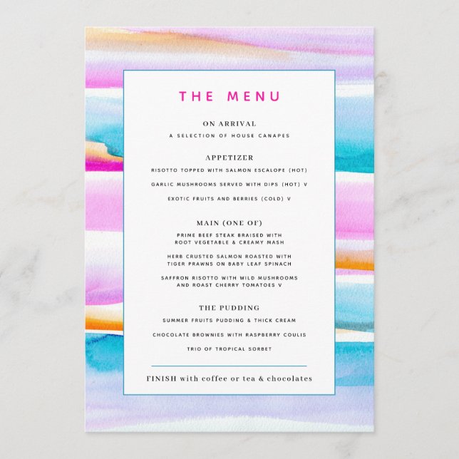Abstrait coloré tropicale lignes événement menu pe (Devant)