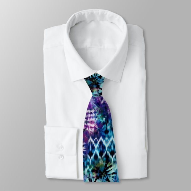 Abstrait Hawaiian Blue Tie Dye Cravate (Attaché)