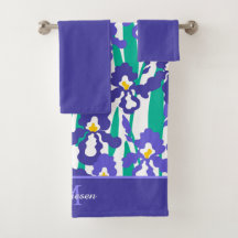 Abstrait Iris Floral Monogramme bleu uni