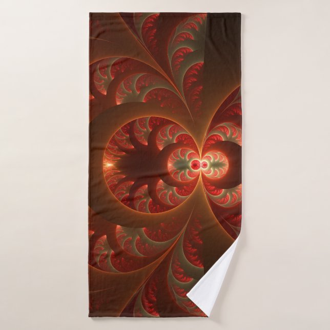 Abstrait lumineux rouge orange moderne Fractal (Serviette de bain)