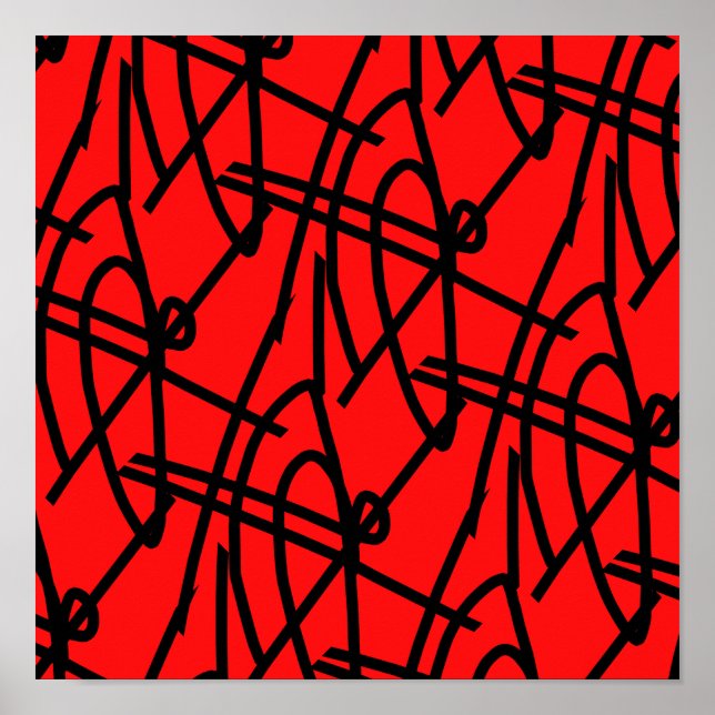 Abstrait Minimalisme Lines Black Red Poster (Devant)