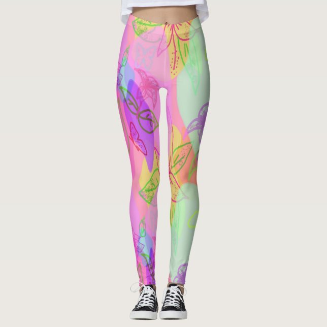 Abstrait moderne avec Motif de fleurs Legging (Devant)